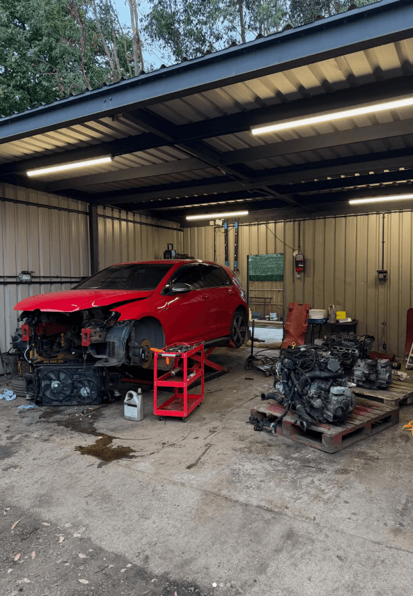 Mechanic working on a car